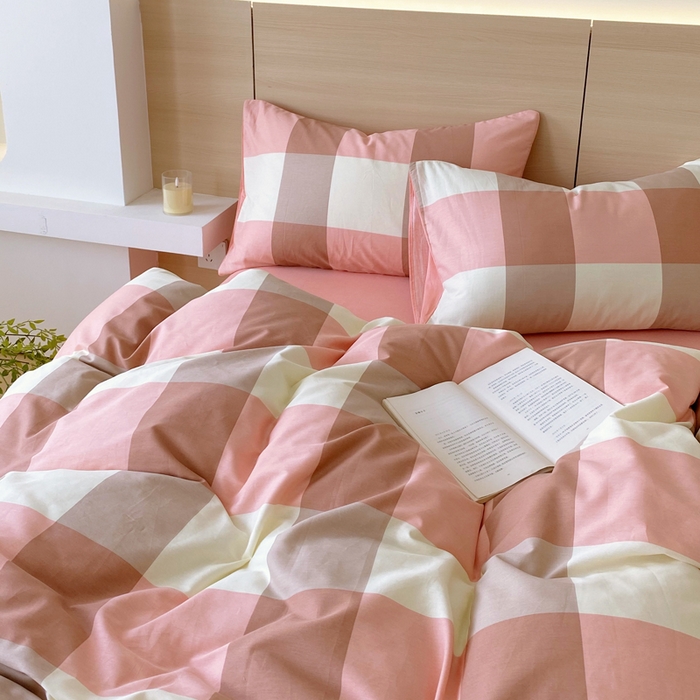 91家纺网 家纺一手货源 找家纺 春皖家纺 2025新款12868全棉印花四件套-大床图 粉大格