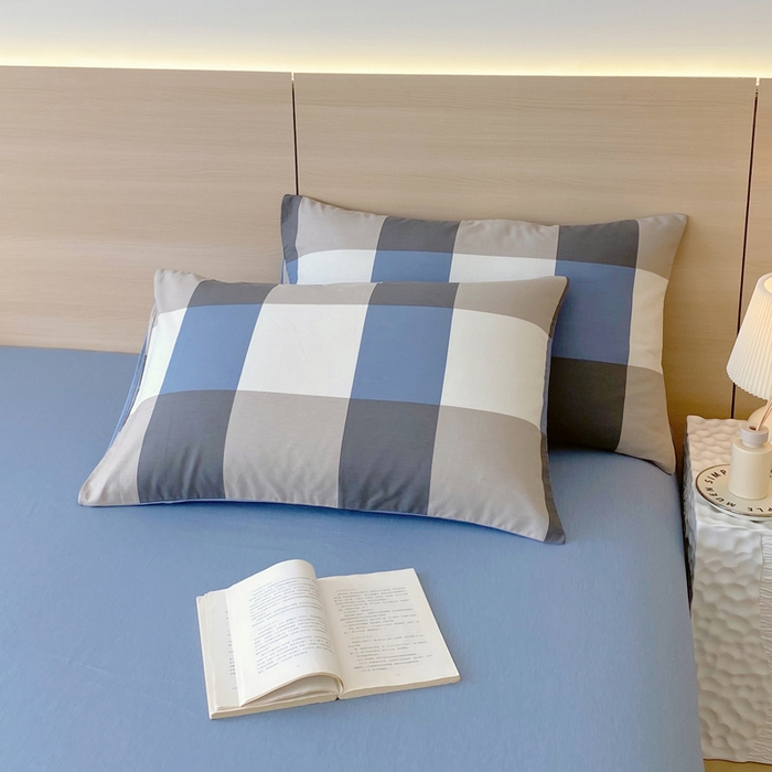 91家纺网 家纺一手货源 找家纺 春皖家纺 2025新款12868全棉印花四件套-大床图 蓝大格