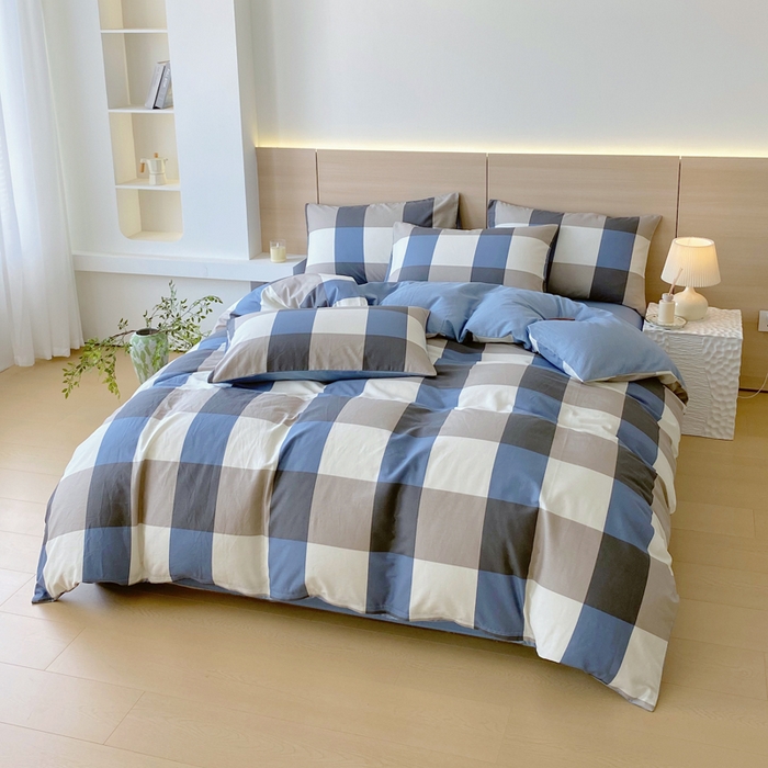 91家纺网 家纺一手货源 找家纺 春皖家纺 2025新款12868全棉印花四件套-大床图 蓝大格