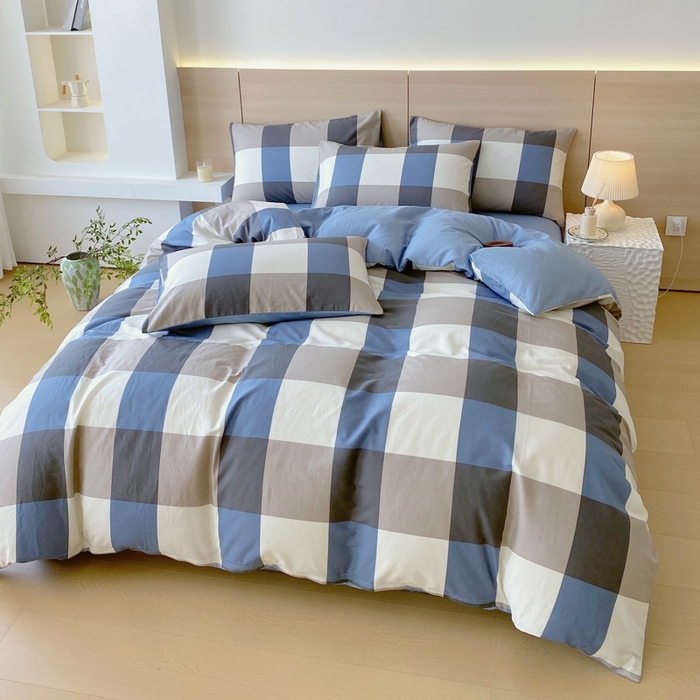 91家纺网 家纺一手货源 找家纺 春皖家纺 2025新款12868全棉印花四件套-大床图 蓝大格