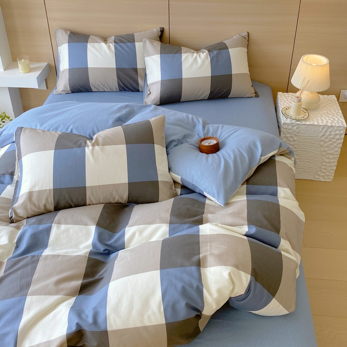 91家纺网 家纺一手货源 找家纺 春皖家纺 2025新款12868全棉印花四件套-大床图 蓝大格