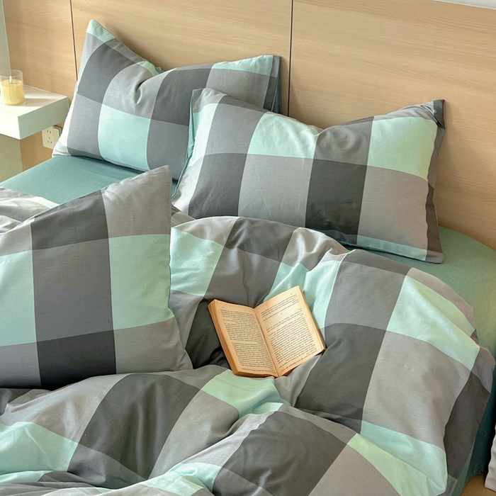 91家纺网 家纺一手货源 找家纺 春皖家纺 2025新款12868全棉印花四件套-大床图 绿大格