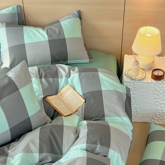 91家纺网 家纺一手货源 找家纺 春皖家纺 2025新款12868全棉印花四件套-大床图 绿大格