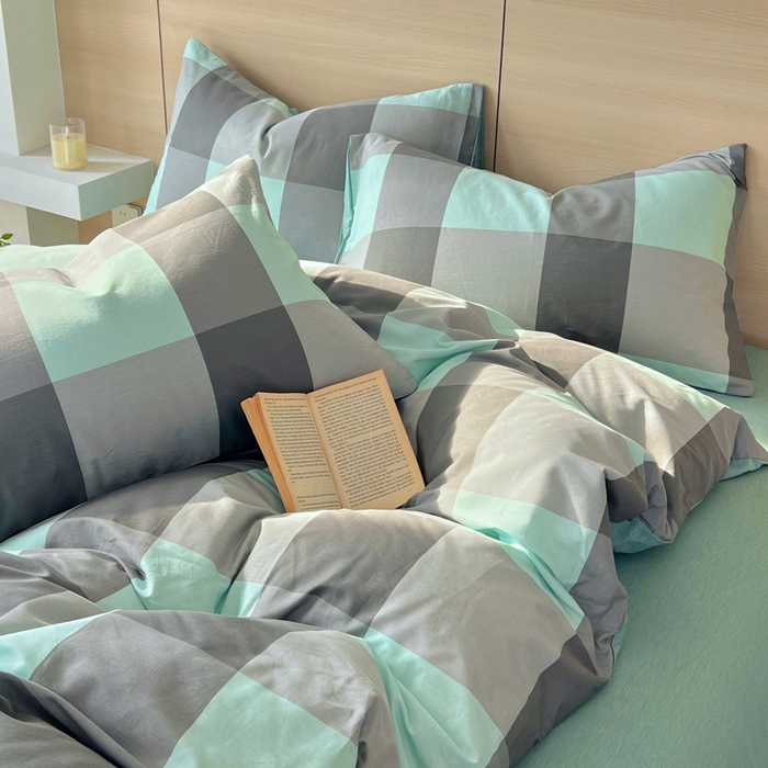 91家纺网 家纺一手货源 找家纺 春皖家纺 2025新款12868全棉印花四件套-大床图 绿大格