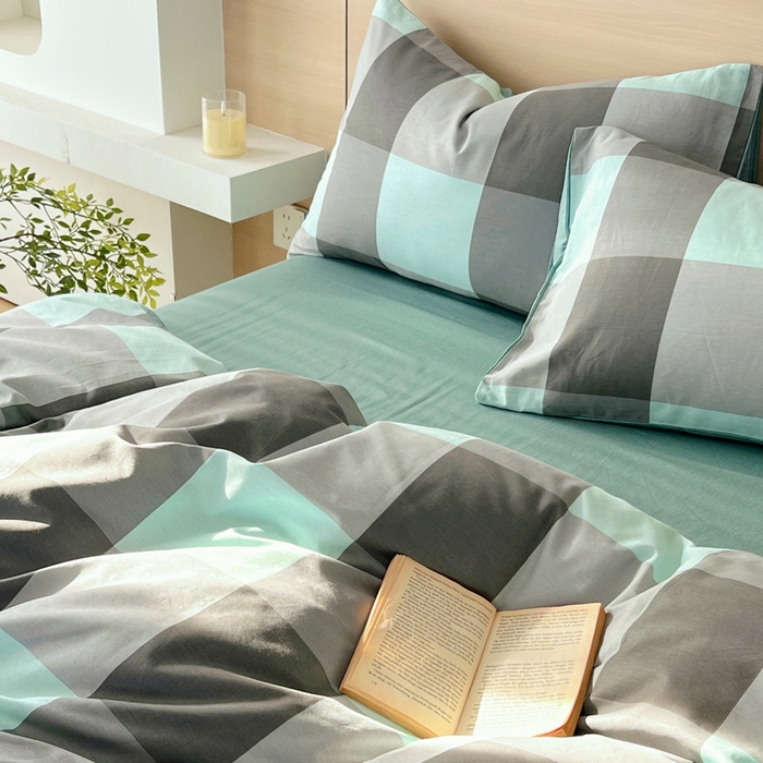 91家纺网 家纺一手货源 找家纺 春皖家纺 2025新款12868全棉印花四件套-大床图 绿大格