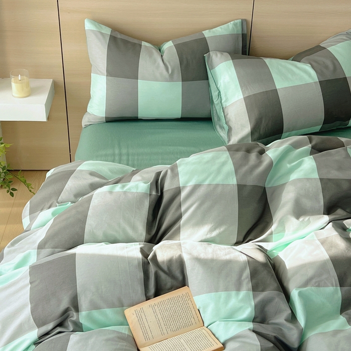 91家纺网 家纺一手货源 找家纺 春皖家纺 2025新款12868全棉印花四件套-大床图 绿大格