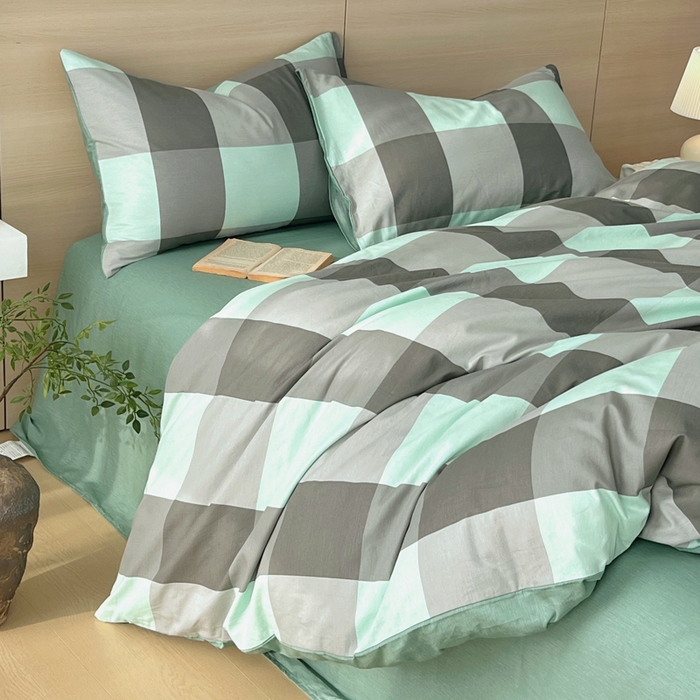 91家纺网 家纺一手货源 找家纺 春皖家纺 2025新款12868全棉印花四件套-大床图 绿大格