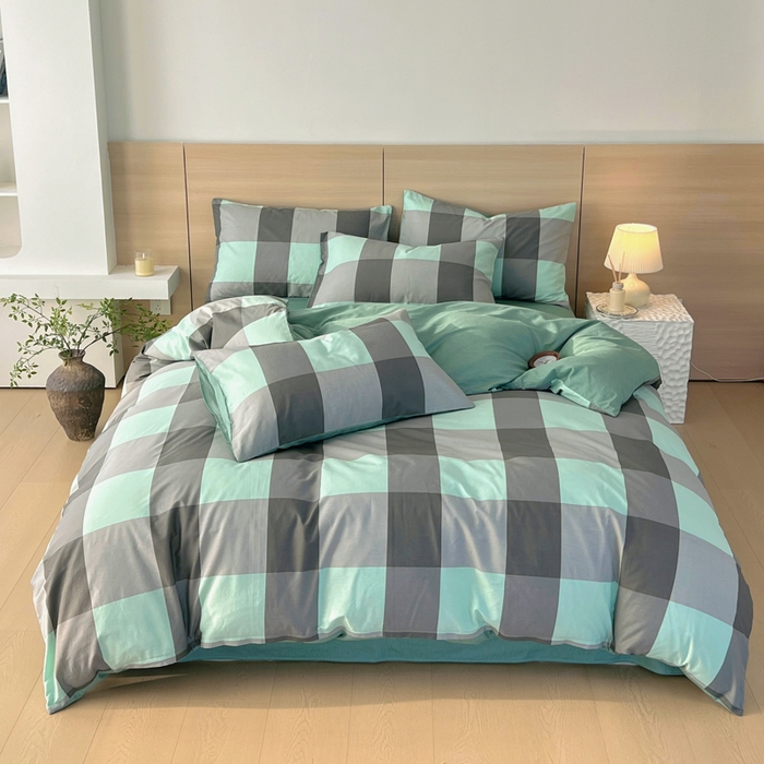 91家纺网 家纺一手货源 找家纺 春皖家纺 2025新款12868全棉印花四件套-大床图 绿大格