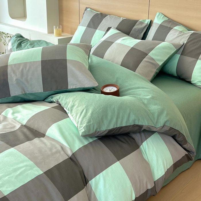 91家纺网 家纺一手货源 找家纺 春皖家纺 2025新款12868全棉印花四件套-大床图 绿大格