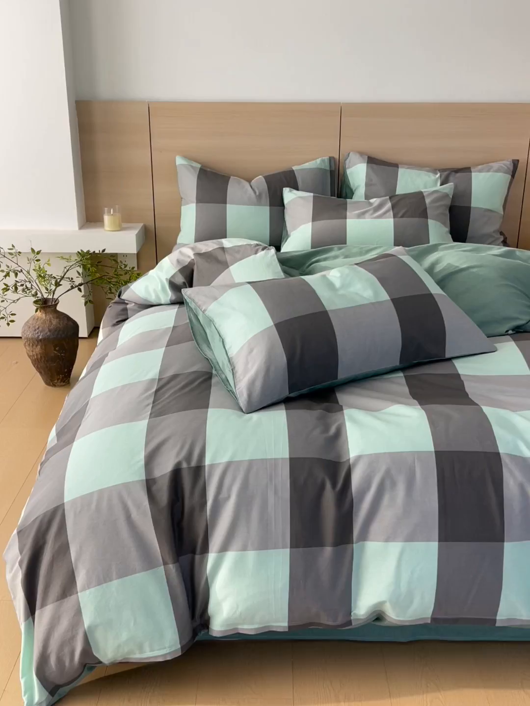 91家纺网 家纺一手货源 找家纺 春皖家纺 2025新款12868全棉印花四件套-大床图 绿大格