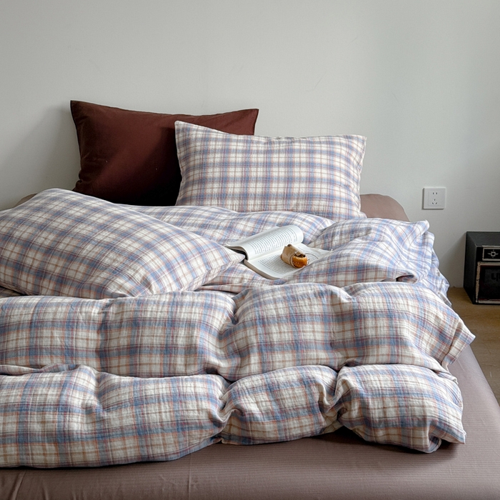 91家纺网 家纺一手货源 找家纺 玛奇朵 2025秋冬新品韩国色织A类三层皱皱纱系列四件套 时序