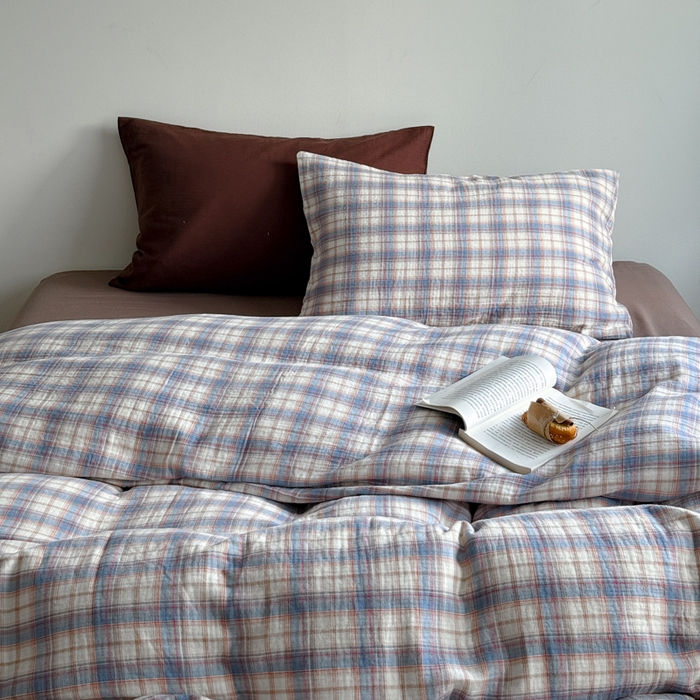 91家纺网 家纺一手货源 找家纺 玛奇朵 2025秋冬新品韩国色织A类三层皱皱纱系列四件套 时序