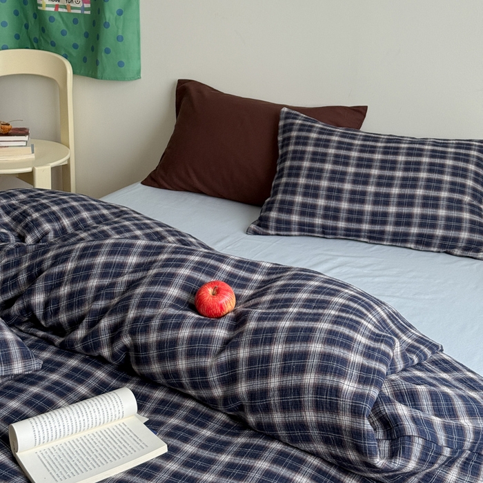 91家纺网 家纺一手货源 找家纺 玛奇朵 2025秋冬新品韩国色织A类三层皱皱纱系列四件套 山屿