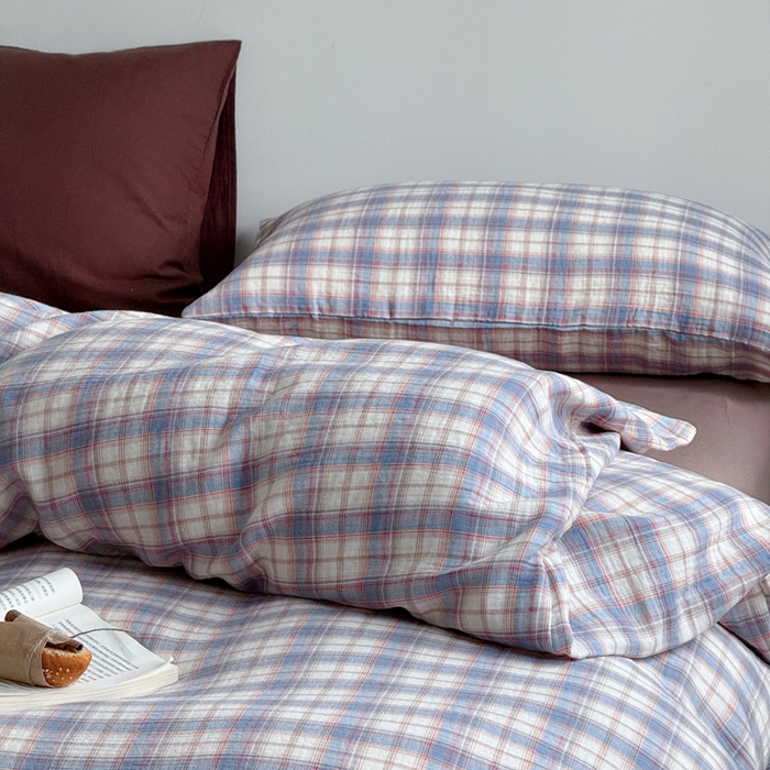 91家纺网 家纺一手货源 找家纺 玛奇朵 2025秋冬新品韩国色织A类三层皱皱纱系列四件套 时序