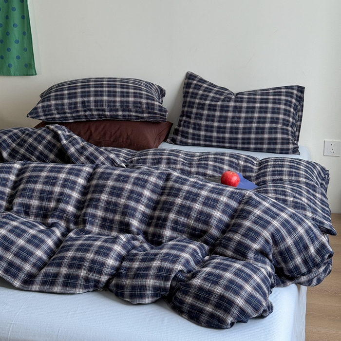 91家纺网 家纺一手货源 找家纺 玛奇朵 2025秋冬新品韩国色织A类三层皱皱纱系列四件套 山屿