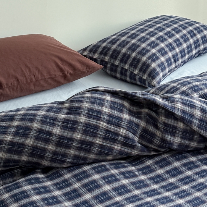 91家纺网 家纺一手货源 找家纺 玛奇朵 2025秋冬新品韩国色织A类三层皱皱纱系列四件套 山屿