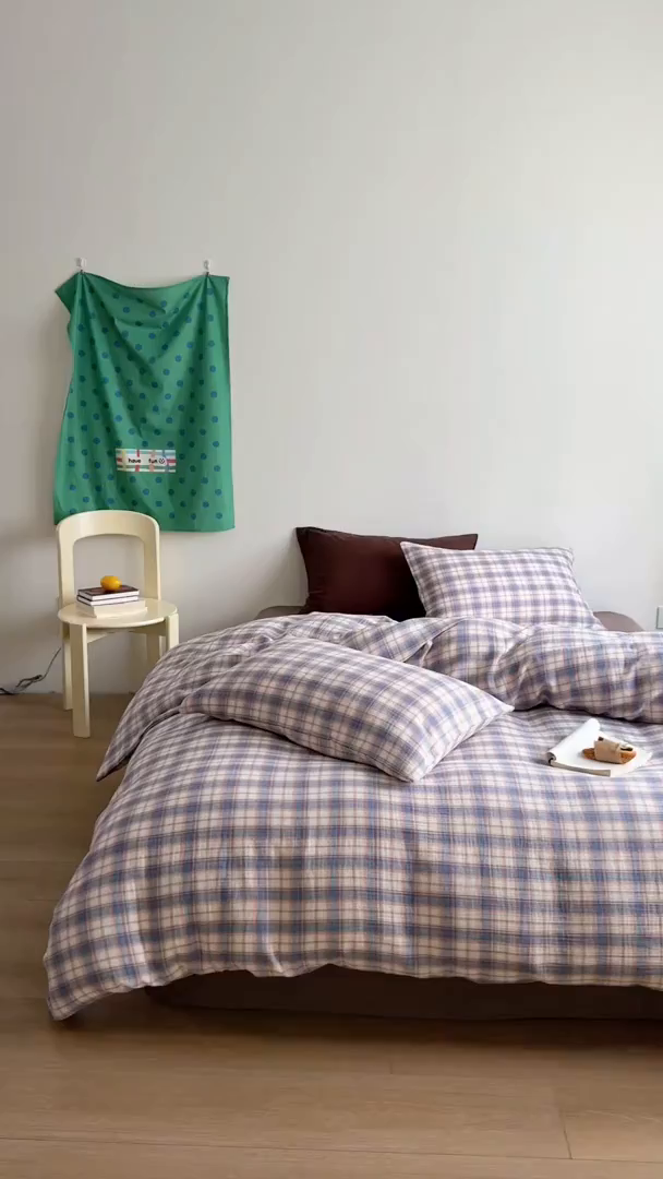 91家纺网 家纺一手货源 找家纺 玛奇朵 2025秋冬新品韩国色织A类三层皱皱纱系列四件套 时序