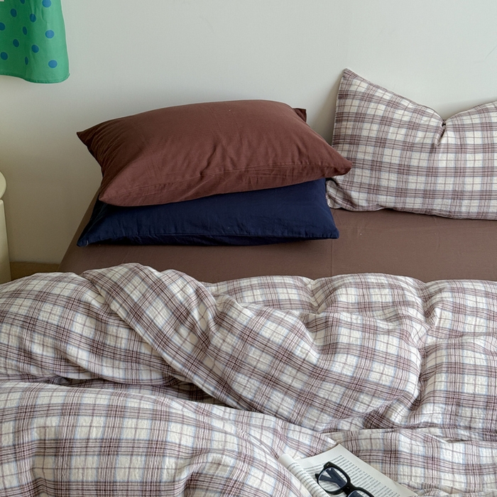 91家纺网 家纺一手货源 找家纺 玛奇朵 2025秋冬新品韩国色织A类三层皱皱纱系列四件套 巷往