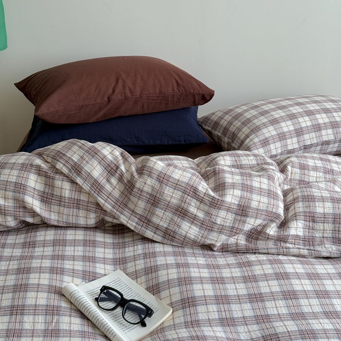 91家纺网 家纺一手货源 找家纺 玛奇朵 2025秋冬新品韩国色织A类三层皱皱纱系列四件套 巷往