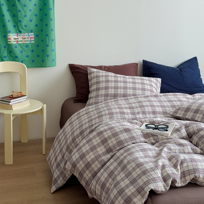 91家纺网 家纺一手货源 找家纺 玛奇朵 2025秋冬新品韩国色织A类三层皱皱纱系列四件套 巷往