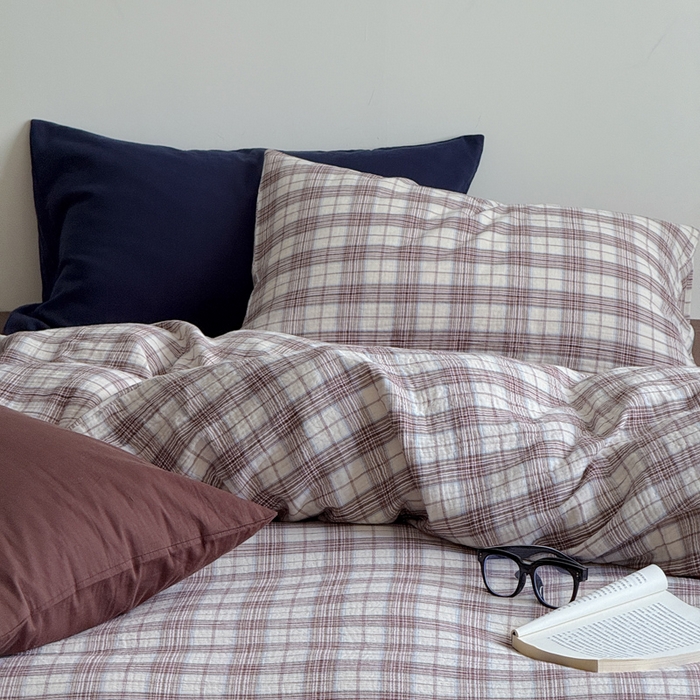 91家纺网 家纺一手货源 找家纺 玛奇朵 2025秋冬新品韩国色织A类三层皱皱纱系列四件套 巷往