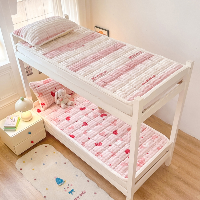 91家纺网 家纺一手货源 找家纺 优品惠 2025新款兔毛绒床垫学生床垫床褥子床护垫 粉爱心