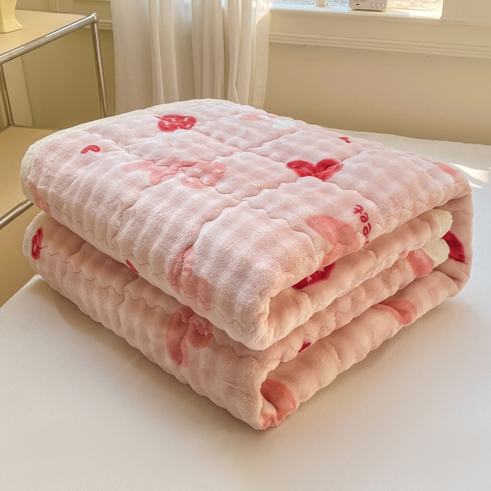 91家纺网 家纺一手货源 找家纺 优品惠 2025新款兔毛绒床垫学生床垫床褥子床护垫 粉爱心