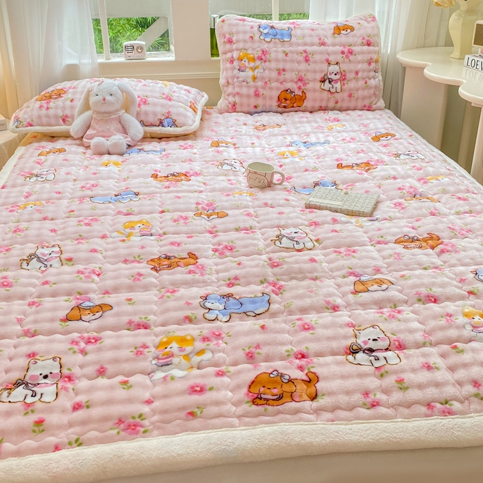 91家纺网 家纺一手货源 找家纺 优品惠 2025新款兔毛绒床垫学生床垫床褥子床护垫 萌宠粉