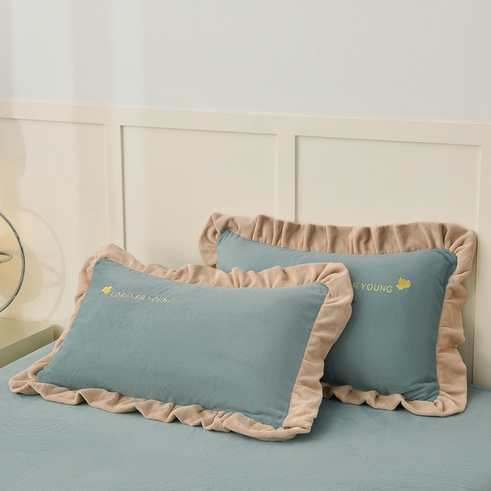 91家纺网 家纺一手货源 找家纺 氧家 2025新款高克重牛奶绒拼角刺绣床单床笠床盖款四件套-钟爱 钟爱-绿