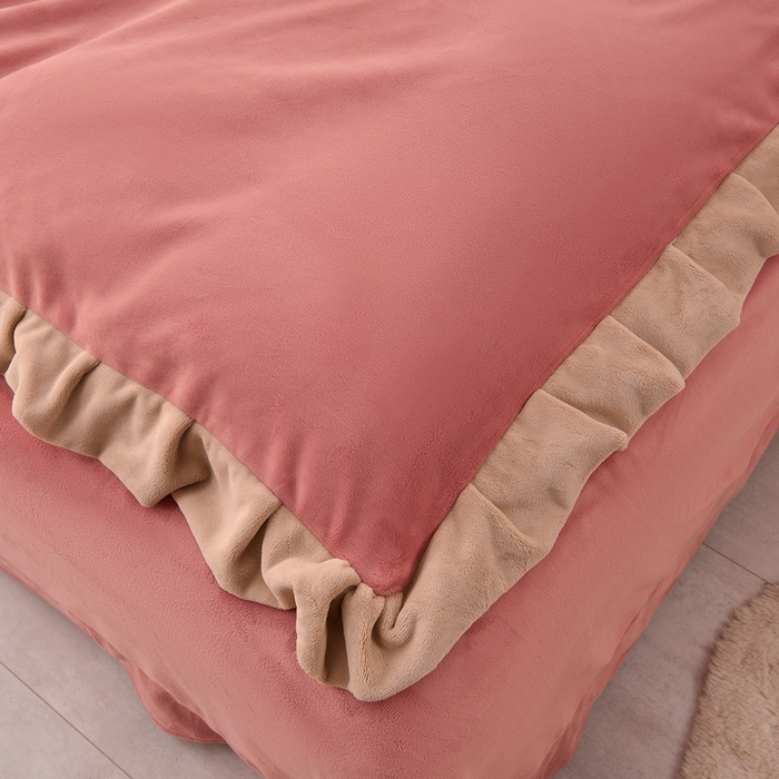 91家纺网 家纺一手货源 找家纺 氧家 2025新款高克重牛奶绒拼角刺绣床单床笠床盖款四件套-钟爱 钟爱-豆沙