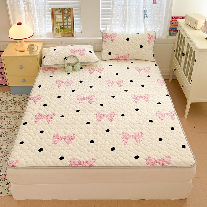 91家纺网 家纺一手货源 找家纺 富馨莱 2025新款牛奶绒夹棉床笠支持一件定做 蝴蝶结-夹棉