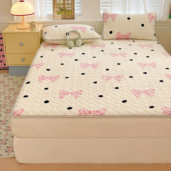 91家纺网 家纺一手货源 找家纺 富馨莱 2025新款牛奶绒夹棉床笠支持一件定做 蝴蝶结-夹棉