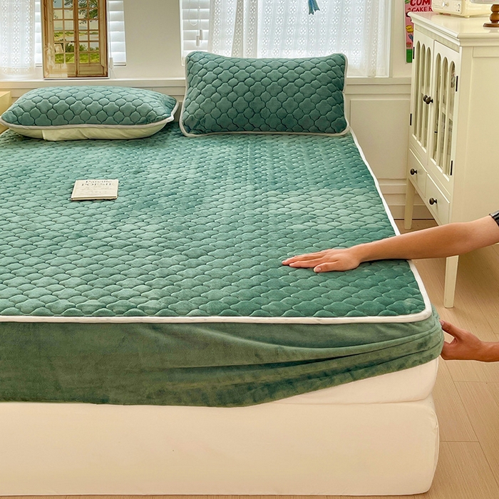 富馨莱 2025新款牛奶绒夹棉床笠支持一件定做 孔雀蓝-夹棉