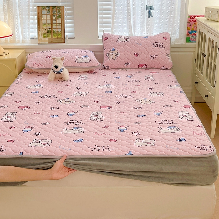 91家纺网 家纺一手货源 找家纺 富馨莱 2025新款牛奶绒夹棉床笠支持一件定做 萌宠乐园-夹棉