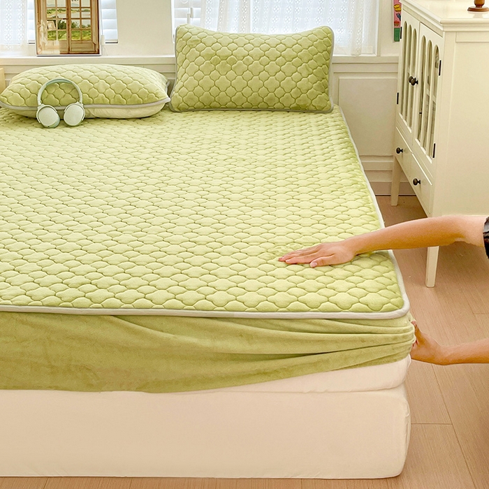 富馨莱 2025新款牛奶绒夹棉床笠支持一件定做 抹茶绿-夹棉