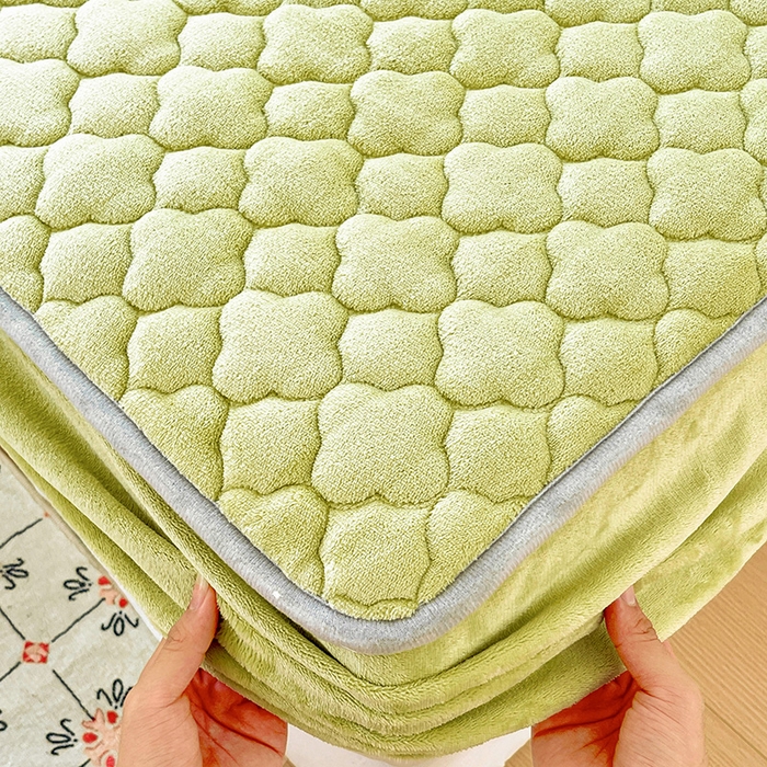 91家纺网 家纺一手货源 找家纺 富馨莱 2025新款牛奶绒夹棉床笠支持一件定做 抹茶绿-夹棉