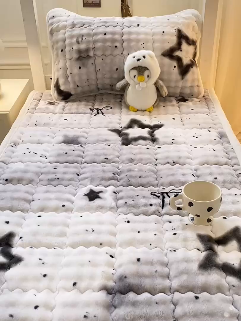 91家纺网 家纺一手货源 找家纺 优品惠 2025新款兔毛绒床垫学生床垫床褥子床护垫 星星