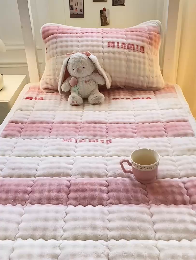 91家纺网 家纺一手货源 找家纺 优品惠 2025新款兔毛绒床垫学生床垫床褥子床护垫 时尚粉