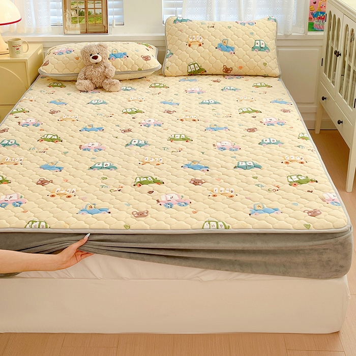 91家纺网 家纺一手货源 找家纺 富馨莱 2025新款牛奶绒夹棉床笠支持一件定做 汽车乐园-夹棉