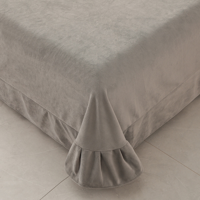 91家纺网 家纺一手货源 找家纺 氧家 2025新款高克重牛奶绒拼角刺绣床单床笠床盖款四件套-经典 经典-灰