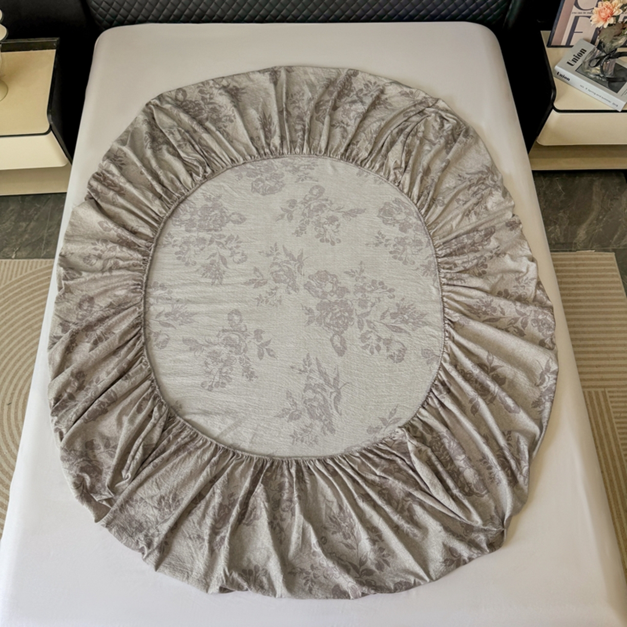 91家纺网 家纺一手货源 找家纺 漫仙阁家纺 2025新款高克重复古原麻单床笠床笠单件单品床笠 城堡花园