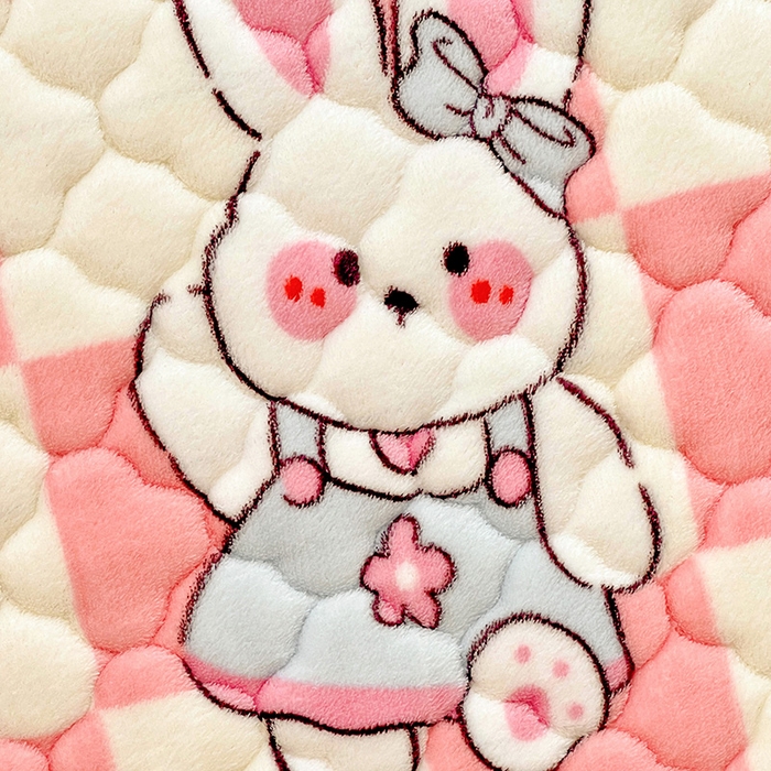 91家纺网 家纺一手货源 找家纺 富馨莱 2025新款牛奶绒夹棉床笠支持一件定做 桃子兔兔-夹棉