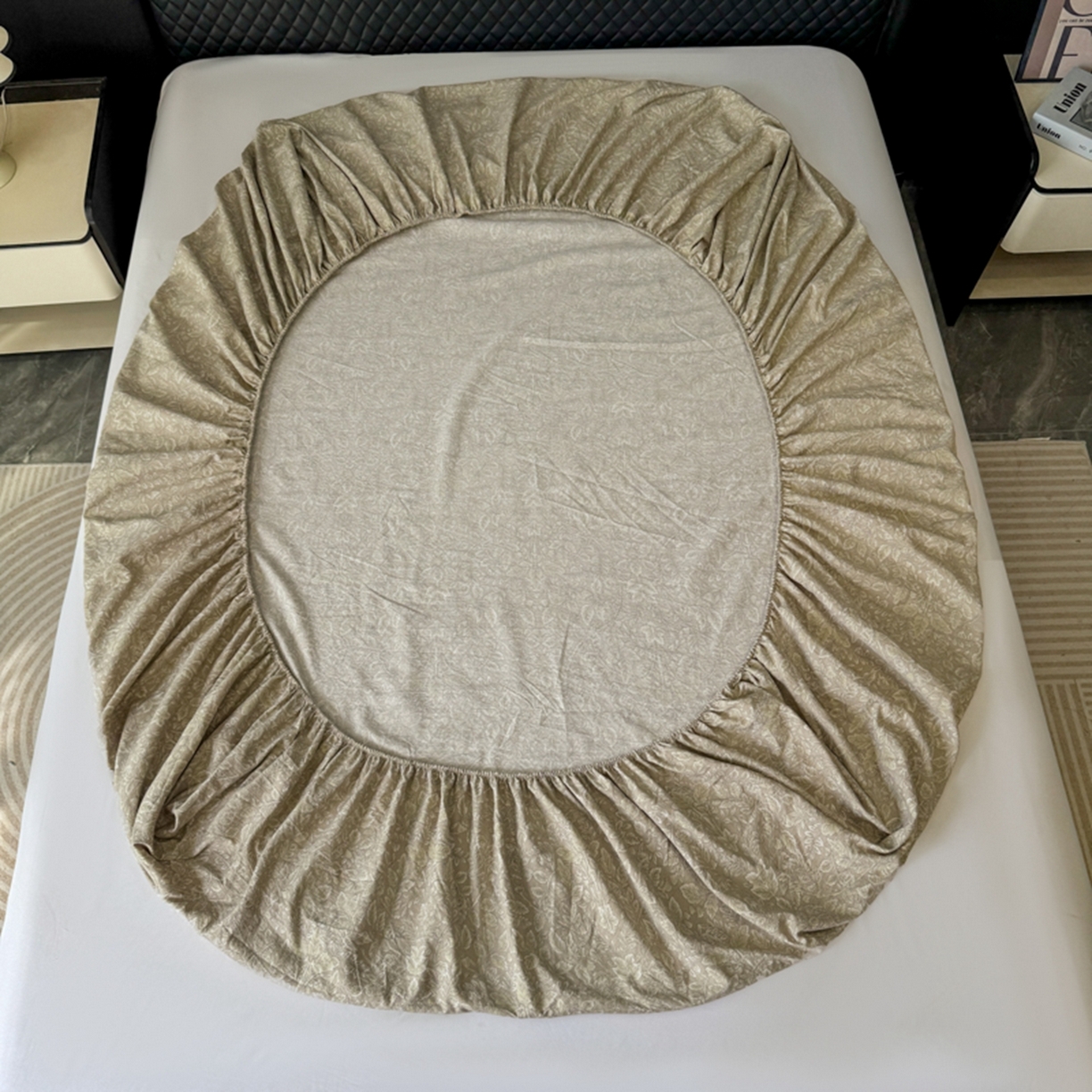 91家纺网 家纺一手货源 找家纺 漫仙阁家纺 2025新款高克重复古原麻单床笠床笠单件单品床笠 古奈绿