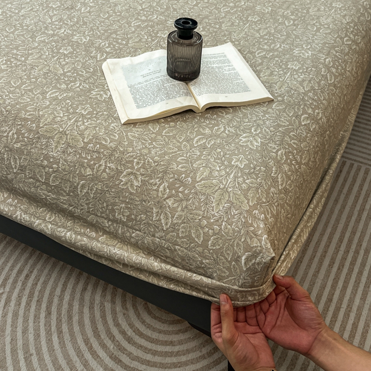 91家纺网 家纺一手货源 找家纺 漫仙阁家纺 2025新款高克重复古原麻单床笠床笠单件单品床笠 古奈绿