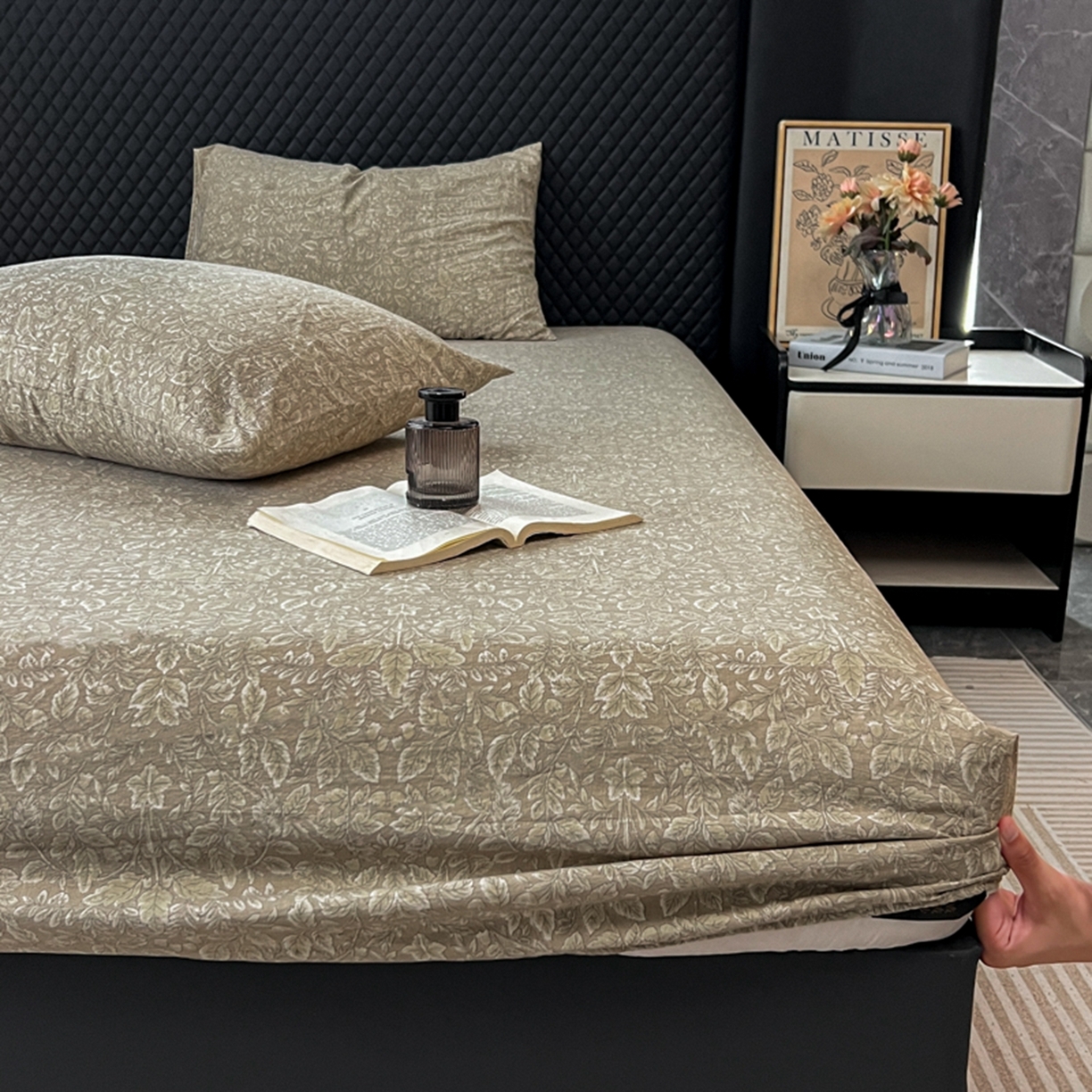 91家纺网 家纺一手货源 找家纺 漫仙阁家纺 2025新款高克重复古原麻单床笠床笠单件单品床笠 古奈绿