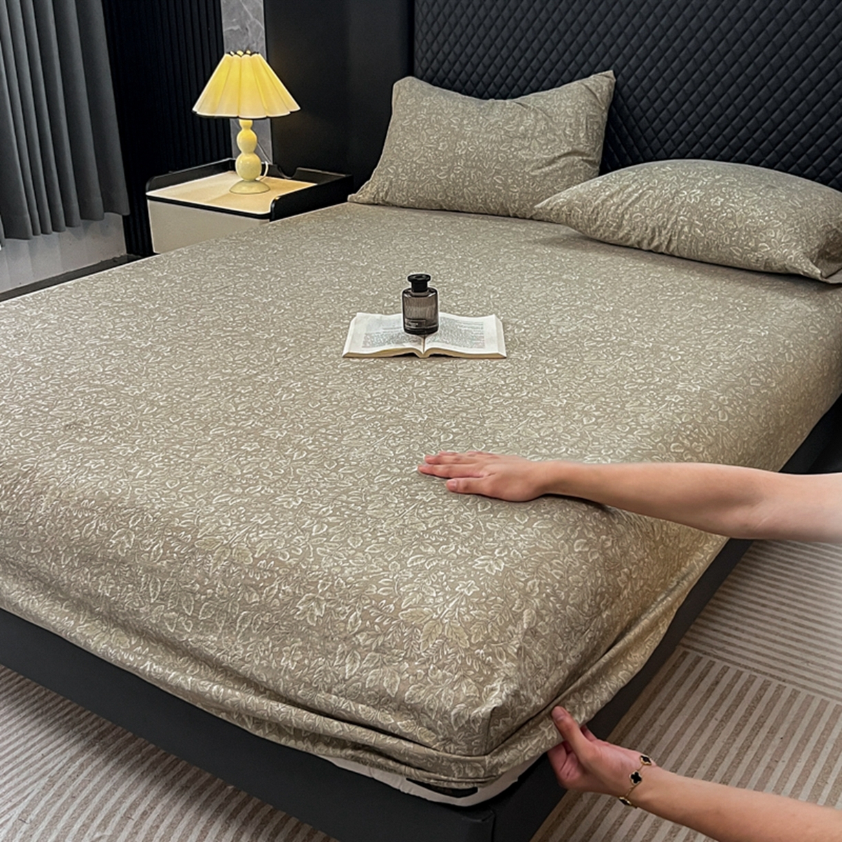 91家纺网 家纺一手货源 找家纺 漫仙阁家纺 2025新款高克重复古原麻单床笠床笠单件单品床笠 古奈绿