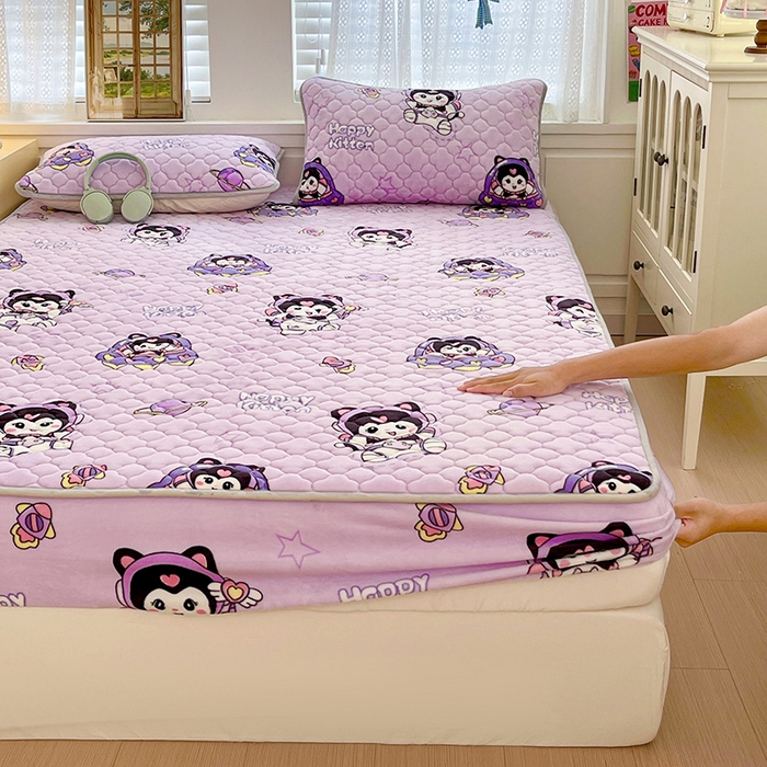 富馨莱 2025新款牛奶绒夹棉床笠支持一件定做 甜美星际-夹棉