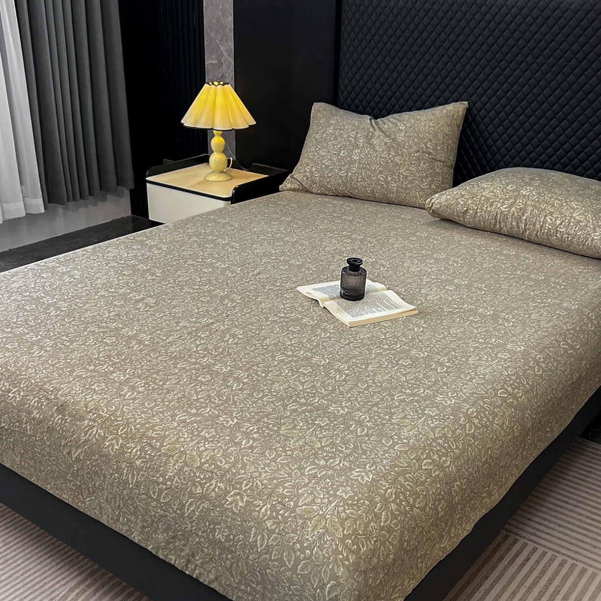 91家纺网 家纺一手货源 找家纺 漫仙阁家纺 2025新款高克重复古原麻单床笠床笠单件单品床笠 古奈绿