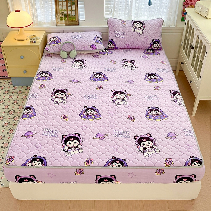 91家纺网 家纺一手货源 找家纺 富馨莱 2025新款牛奶绒夹棉床笠支持一件定做 甜美星际-夹棉