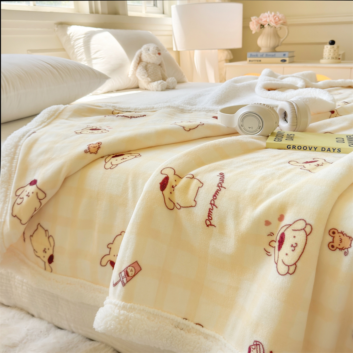 91家纺网 家纺一手货源 找家纺 名兮家居 2025秋冬正版授权经典奥特曼高克重牛奶绒羊羔绒多功能盖毯【含防伪标】 盖毯-格子布丁狗